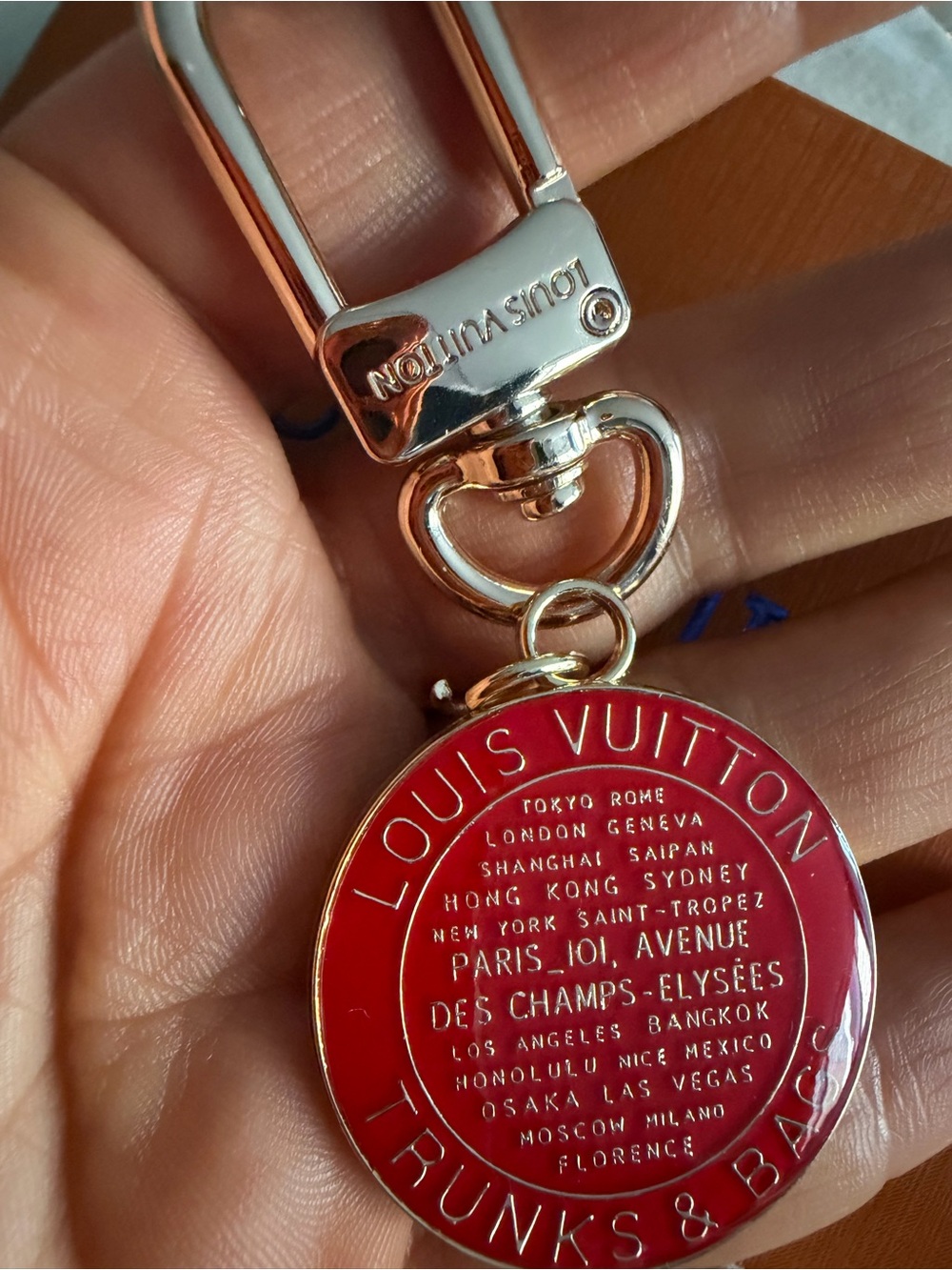 Unbranded Red Enamel Trunks & Bags Round Key Charm with Gold Hardware